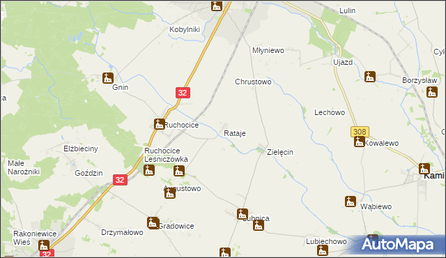 mapa Rataje gmina Rakoniewice, Rataje gmina Rakoniewice na mapie Targeo