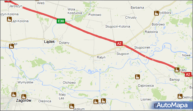 mapa Ratyń gmina Lądek, Ratyń gmina Lądek na mapie Targeo