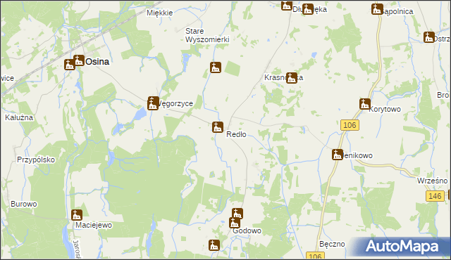 mapa Redło gmina Osina, Redło gmina Osina na mapie Targeo