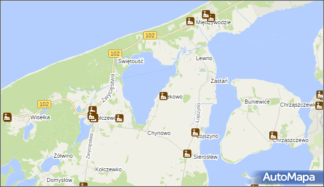 mapa Rekowo gmina Wolin, Rekowo gmina Wolin na mapie Targeo