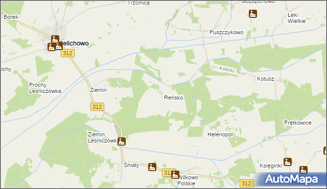 mapa Reńsko gmina Wielichowo, Reńsko gmina Wielichowo na mapie Targeo