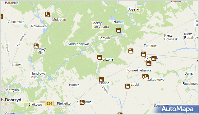 mapa Rodzone gmina Radomin, Rodzone gmina Radomin na mapie Targeo