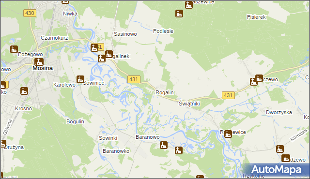 mapa Rogalin gmina Mosina, Rogalin gmina Mosina na mapie Targeo
