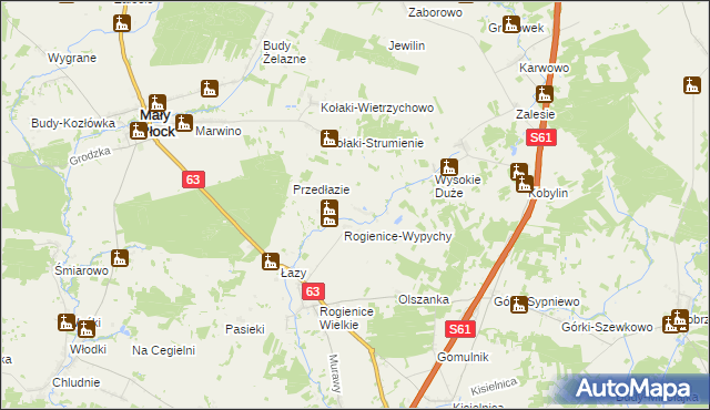 mapa Rogienice Piaseczne, Rogienice Piaseczne na mapie Targeo