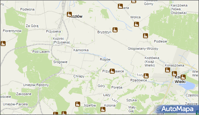 mapa Rogów gmina Kozłów, Rogów gmina Kozłów na mapie Targeo
