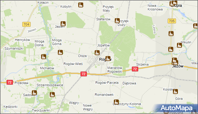 mapa Rogów powiat brzeziński, Rogów powiat brzeziński na mapie Targeo