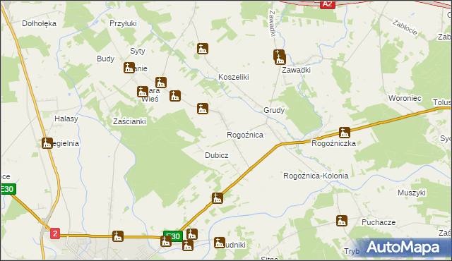 mapa Rogoźnica gmina Międzyrzec Podlaski, Rogoźnica gmina Międzyrzec Podlaski na mapie Targeo