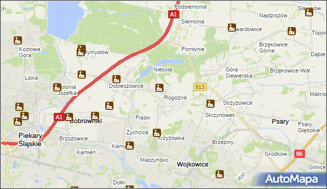 mapa Rogoźnik gmina Bobrowniki, Rogoźnik gmina Bobrowniki na mapie Targeo