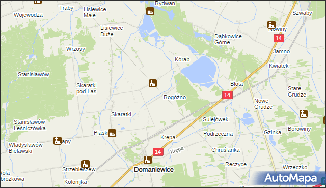 mapa Rogóźno gmina Domaniewice, Rogóźno gmina Domaniewice na mapie Targeo