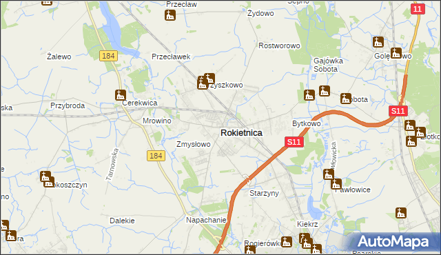 mapa Rokietnica powiat poznański, Rokietnica powiat poznański na mapie Targeo