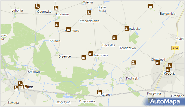 mapa Rokosowo gmina Poniec, Rokosowo gmina Poniec na mapie Targeo