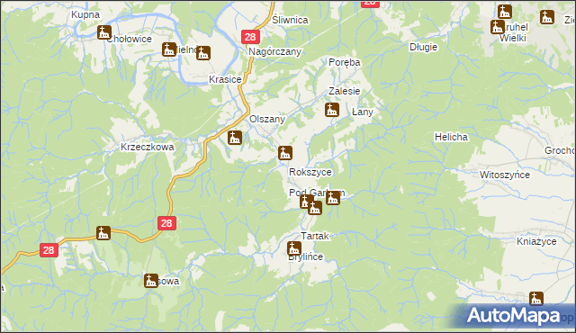 mapa Rokszyce gmina Krasiczyn, Rokszyce gmina Krasiczyn na mapie Targeo