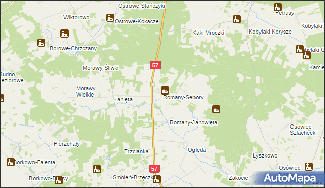 mapa Romany-Sebory, Romany-Sebory na mapie Targeo