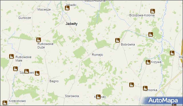 mapa Romejki gmina Jaświły, Romejki gmina Jaświły na mapie Targeo