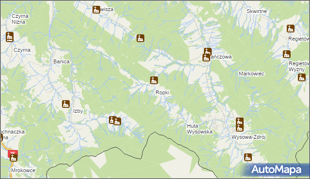 mapa Ropki, Ropki na mapie Targeo