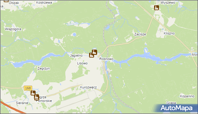 mapa Rosnowo gmina Manowo, Rosnowo gmina Manowo na mapie Targeo