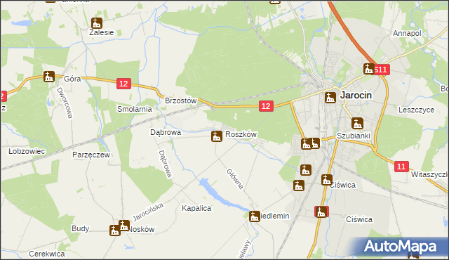 mapa Roszków gmina Jarocin, Roszków gmina Jarocin na mapie Targeo