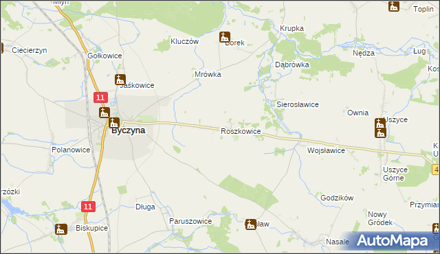 mapa Roszkowice gmina Byczyna, Roszkowice gmina Byczyna na mapie Targeo