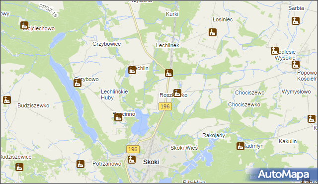 mapa Roszkówko gmina Skoki, Roszkówko gmina Skoki na mapie Targeo