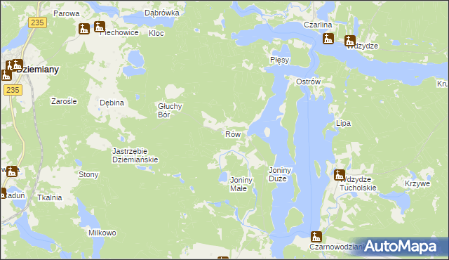 mapa Rów gmina Dziemiany, Rów gmina Dziemiany na mapie Targeo