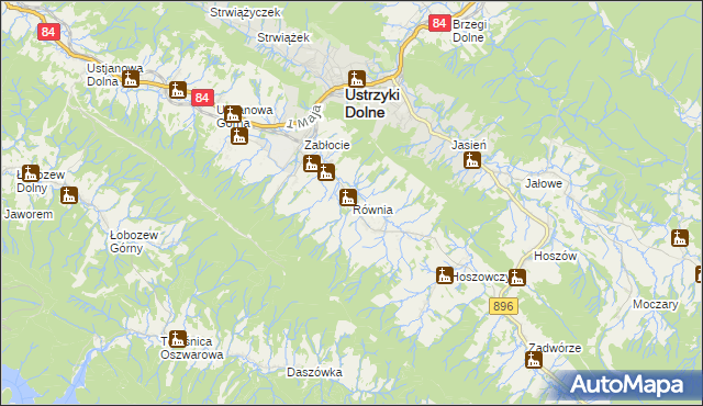 mapa Równia gmina Ustrzyki Dolne, Równia gmina Ustrzyki Dolne na mapie Targeo