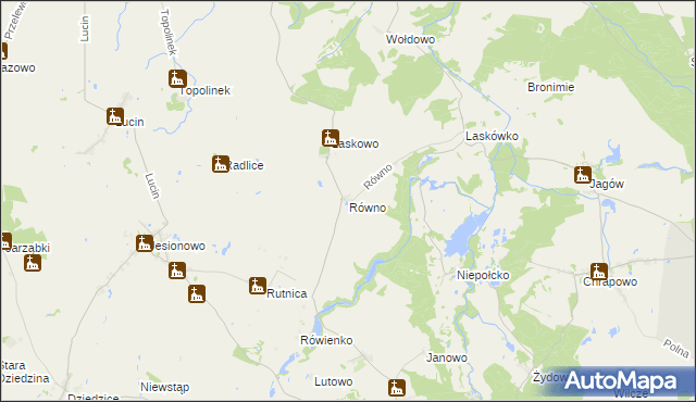 mapa Równo gmina Barlinek, Równo gmina Barlinek na mapie Targeo