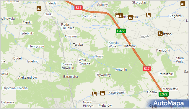 mapa Rowy gmina Łaskarzew, Rowy gmina Łaskarzew na mapie Targeo