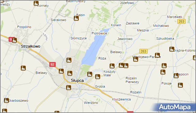 mapa Róża gmina Słupca, Róża gmina Słupca na mapie Targeo