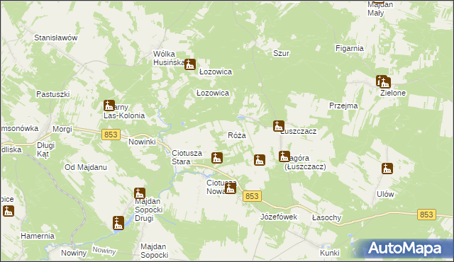 mapa Róża gmina Susiec, Róża gmina Susiec na mapie Targeo
