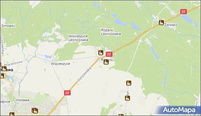 mapa Różanki gmina Kłodawa, Różanki gmina Kłodawa na mapie Targeo