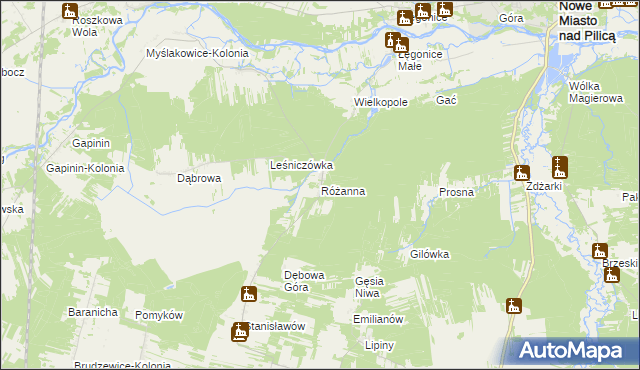 mapa Różanna gmina Odrzywół, Różanna gmina Odrzywół na mapie Targeo