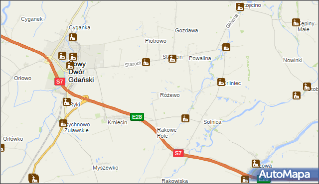 mapa Różewo gmina Nowy Dwór Gdański, Różewo gmina Nowy Dwór Gdański na mapie Targeo