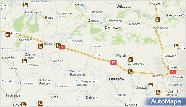 mapa Rożki gmina Obrazów, Rożki gmina Obrazów na mapie Targeo