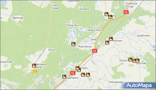 mapa Rożnowice gmina Rogoźno, Rożnowice gmina Rogoźno na mapie Targeo