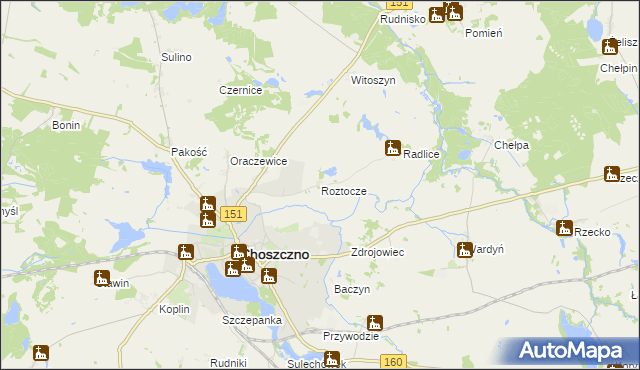 mapa Roztocze gmina Choszczno, Roztocze gmina Choszczno na mapie Targeo