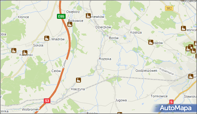 mapa Roztoka gmina Dobromierz, Roztoka gmina Dobromierz na mapie Targeo