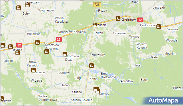 mapa Rozwady gmina Gielniów, Rozwady gmina Gielniów na mapie Targeo