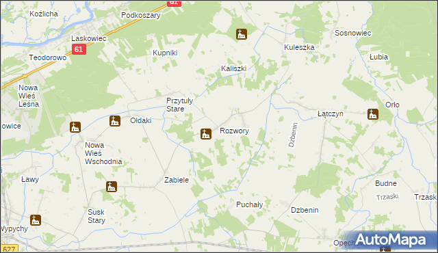 mapa Rozwory gmina Rzekuń, Rozwory gmina Rzekuń na mapie Targeo