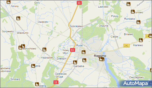 mapa Ruda gmina Rogoźno, Ruda gmina Rogoźno na mapie Targeo