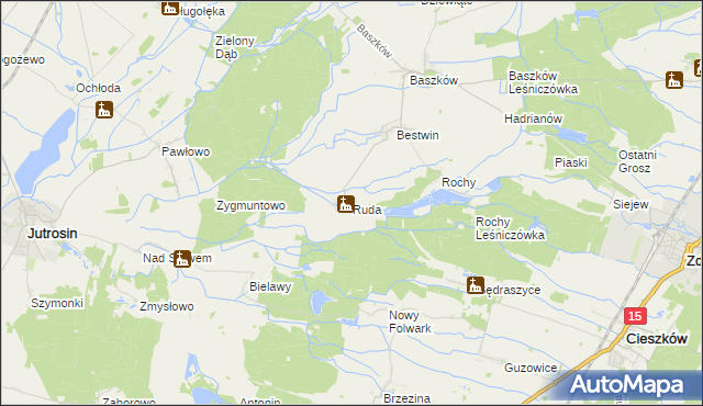 mapa Ruda gmina Zduny, Ruda gmina Zduny na mapie Targeo