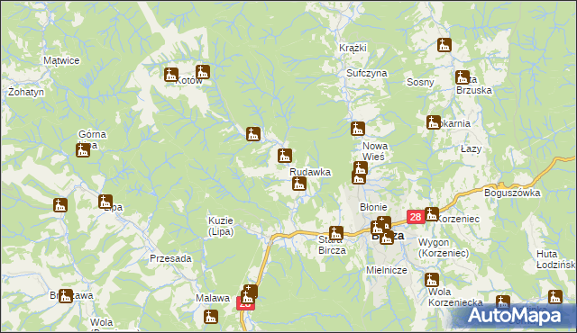 mapa Rudawka gmina Bircza, Rudawka gmina Bircza na mapie Targeo