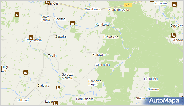 mapa Rudawka gmina Janów, Rudawka gmina Janów na mapie Targeo