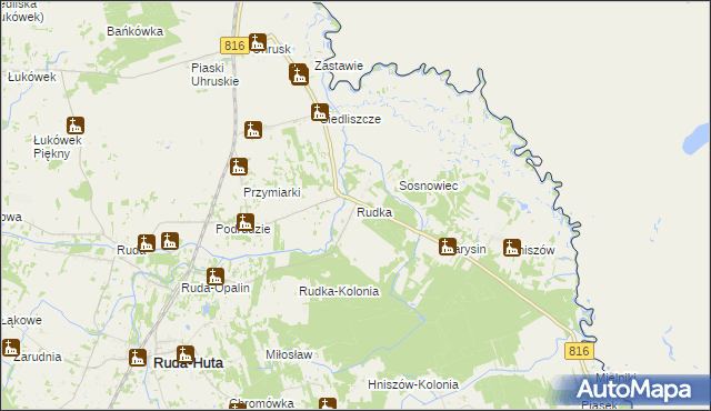 mapa Rudka gmina Ruda-Huta, Rudka gmina Ruda-Huta na mapie Targeo