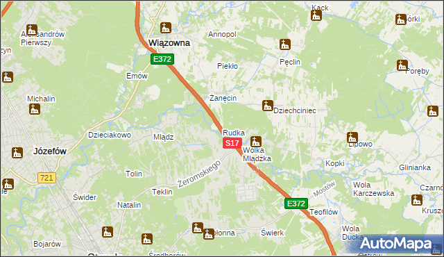 mapa Rudka gmina Wiązowna, Rudka gmina Wiązowna na mapie Targeo