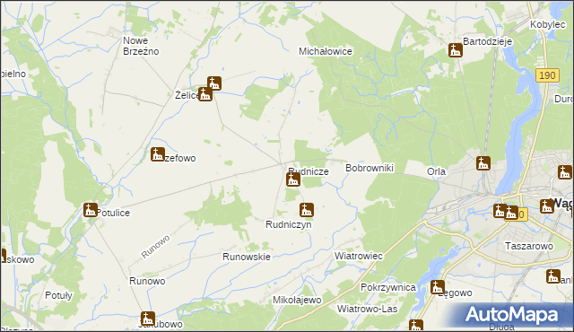 mapa Rudnicze gmina Wągrowiec, Rudnicze gmina Wągrowiec na mapie Targeo
