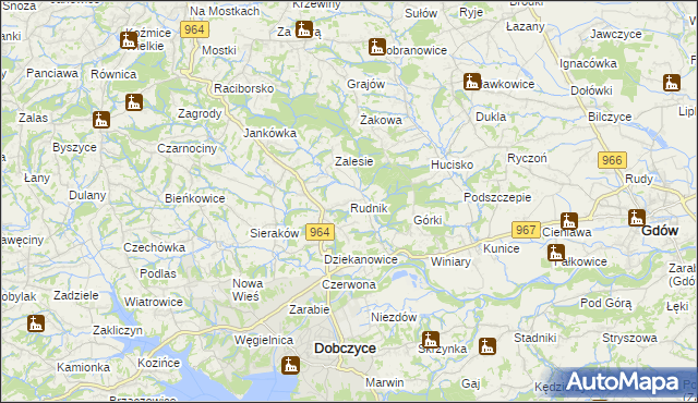 mapa Rudnik gmina Dobczyce, Rudnik gmina Dobczyce na mapie Targeo
