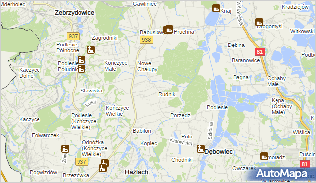 mapa Rudnik gmina Hażlach, Rudnik gmina Hażlach na mapie Targeo