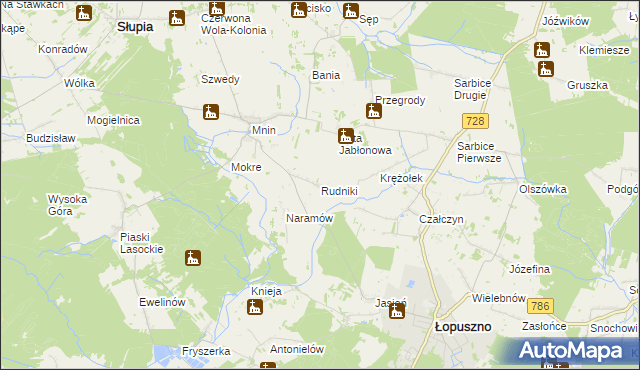 mapa Rudniki gmina Łopuszno, Rudniki gmina Łopuszno na mapie Targeo