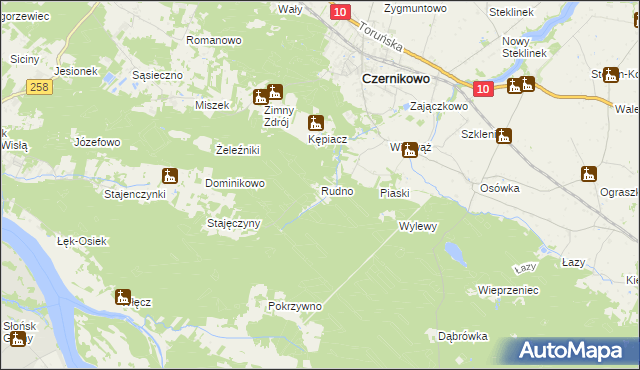 mapa Rudno gmina Czernikowo, Rudno gmina Czernikowo na mapie Targeo