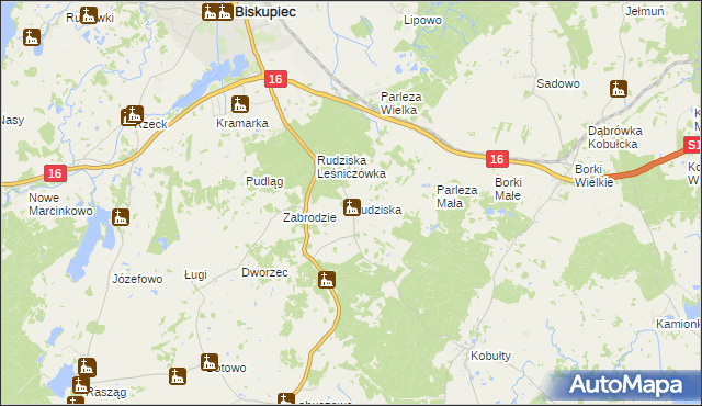 mapa Rudziska gmina Biskupiec, Rudziska gmina Biskupiec na mapie Targeo